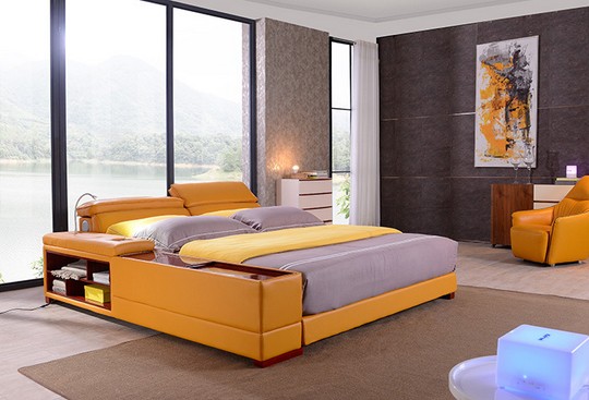 現(xiàn)代簡約 黃色 頭層真皮1.8米智能TT