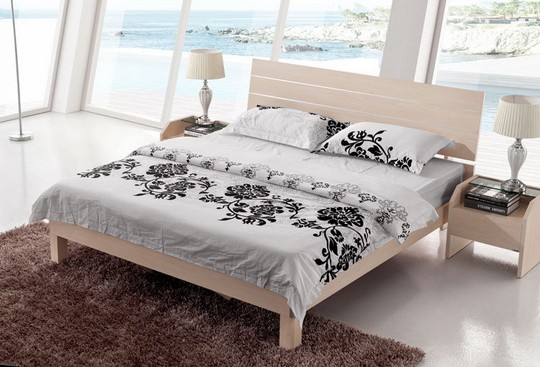 現代簡約 白楓色 實木顆粒板雙人大床